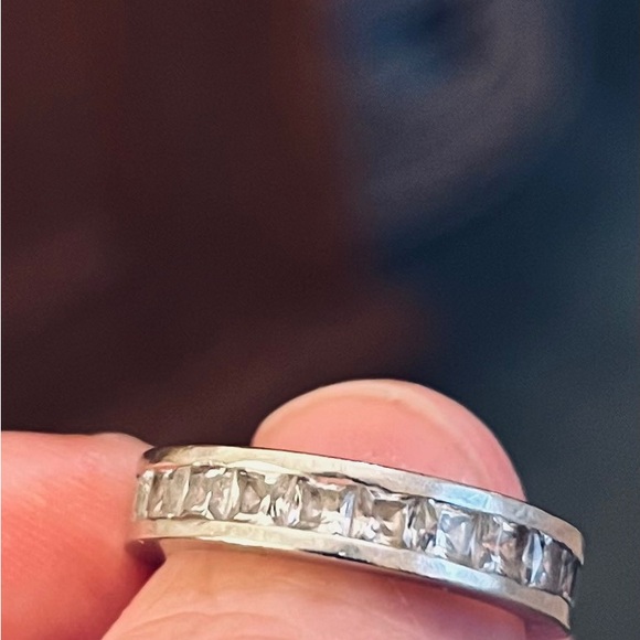 White gold and cubic zirconia channel set band - Picture 3 of 5